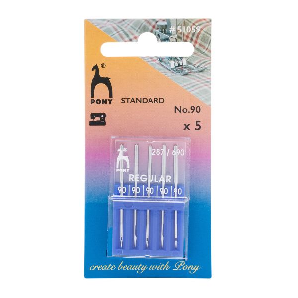 Иглы для промышленных швейных машин универсальные 287/690, №90 с круглой колбой, 5 шт, Pony, 51059