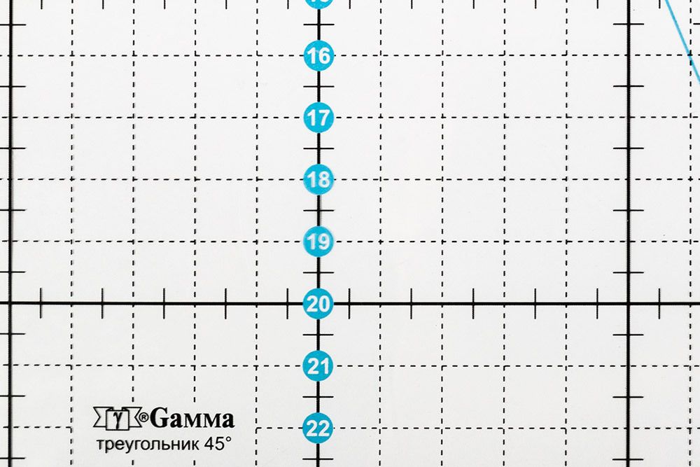 Линейка для пэчворка 24х20 см, треугольник 45°, пластик, Gamma QRL-08
