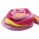 Шерсть для валяния полутонкая 100%, мультиколор, 100г, 1509 мультиколор, жёлтый/св.фиалка/т.цикламен