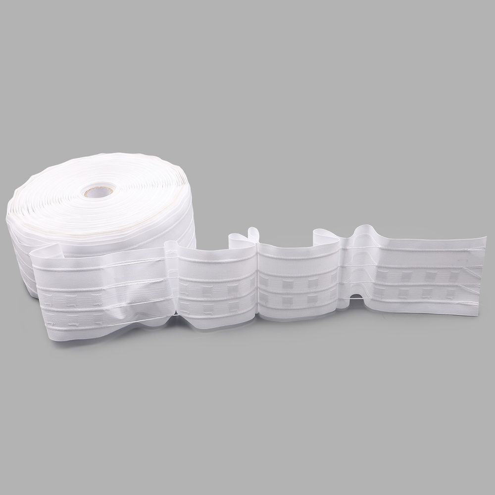 Лента (тесьма) шторная: сборка бантовая (1:2.75) 80 мм / 50 метров, (2 ряда петель, 4 шнура), C807 белый