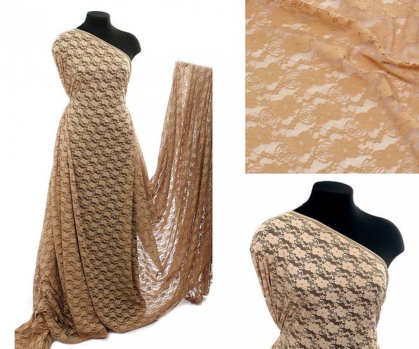 Ткань кружевная стрейч 100 г/м², 150 см / 1 метр, TBY.M903 цв.298 бежевый