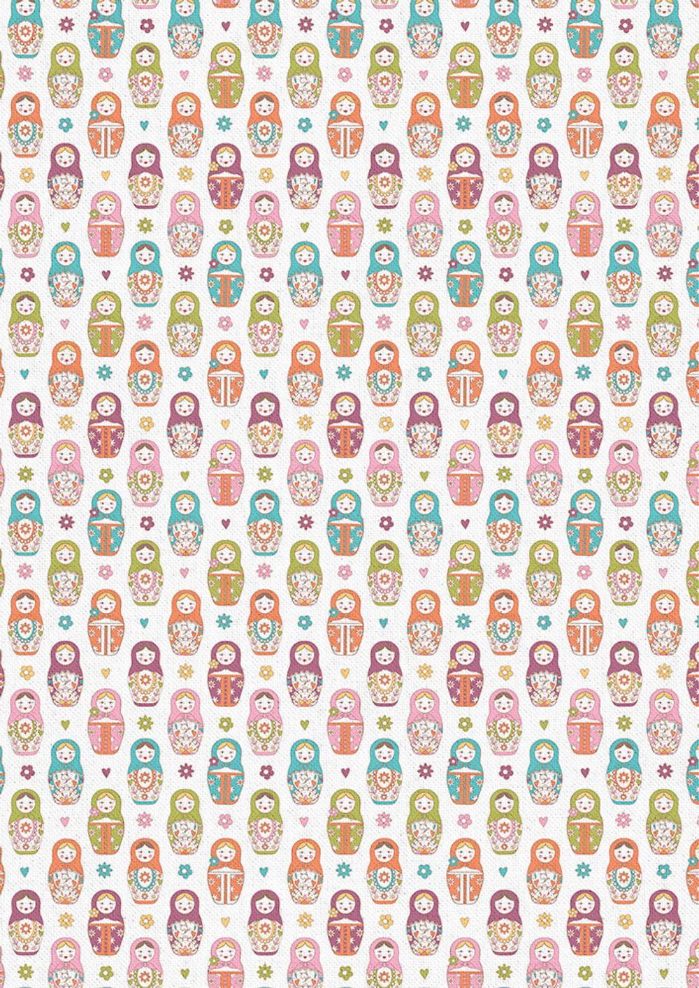 Ткань для пэчворка Peppy Крошки-матрешки, рулон 112 см / 5 метров, КМ-14 белый, Peppy