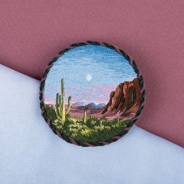 Набор для вышивания нитками Panna Живая картина JK-2295, Брошь. Каньон, 5.5х5.5 см