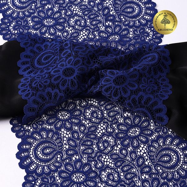 Кружево бельевое эластичное 205 мм / 3 м, TBY.YSTL00839, цв.L1832 синий, Kruzhevo