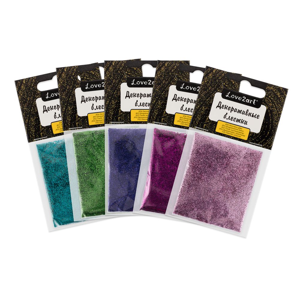 Блестки декоративные ассорти 0.2 мм, 5 уп. по 5 г, 4.5 мл, № 05, Love2art Набор ассорти GLI