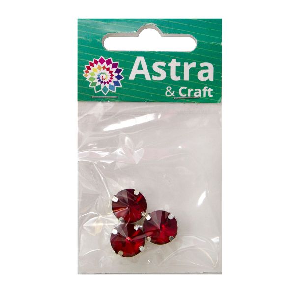 Хрустальные стразы в цапах круглой формы, красный 12 мм, 3 шт. Astra&Craft, РЦ008НН12