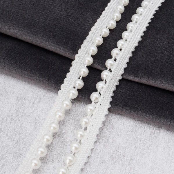 Кант декоративный с бусинами жемчуг 15 мм / 41.14 метров, белый