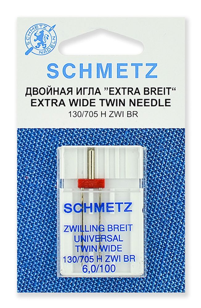 Иглы для швейных машин базовые универсальные 130/705 H ZWI BR, №100/6.0, двойные, 1 игла, SCHMETZ