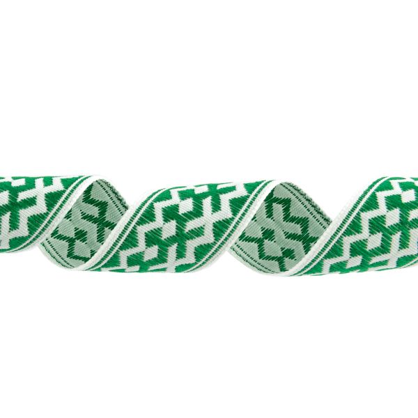 Лента (тесьма) жаккардовая 24.0 мм / 25 метров, Орнамент для северных народов, рис 7527 белый/зеленый (№8), Gamma С3772