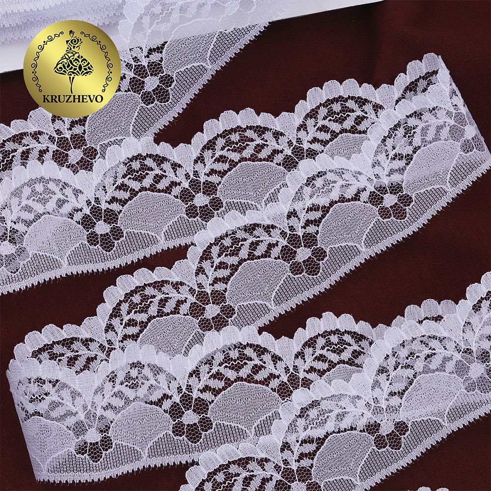 Кружево отделочное в стиле "трикотаж" 40 мм, диз. 278, цв.01 белый, уп. 27,4 м
