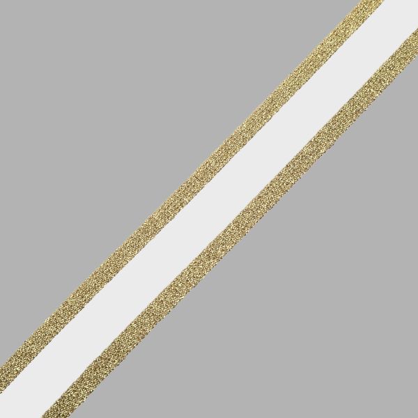 Резинка декоративная металлик 24.0 мм / 25 метров, белый/золото, S090299