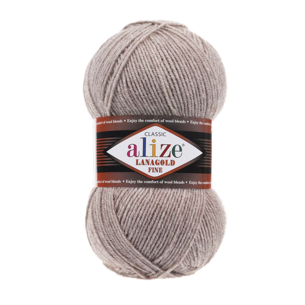 Пряжа Alize (Ализе) Lana Gold Fine / уп.5 мот. по 100 г, 390м, 207 светло-коричневый меланж A