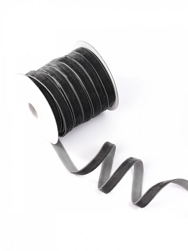 Лента бархатная (тесьма) 10.0 мм / 22.86±1 метров, арт.10VR64 нейлон цв.т.серый