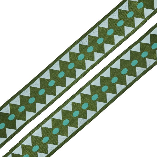 Лента атласная с рисунком Ромбы 25.0 мм / 3 метра, зеленый, Globus