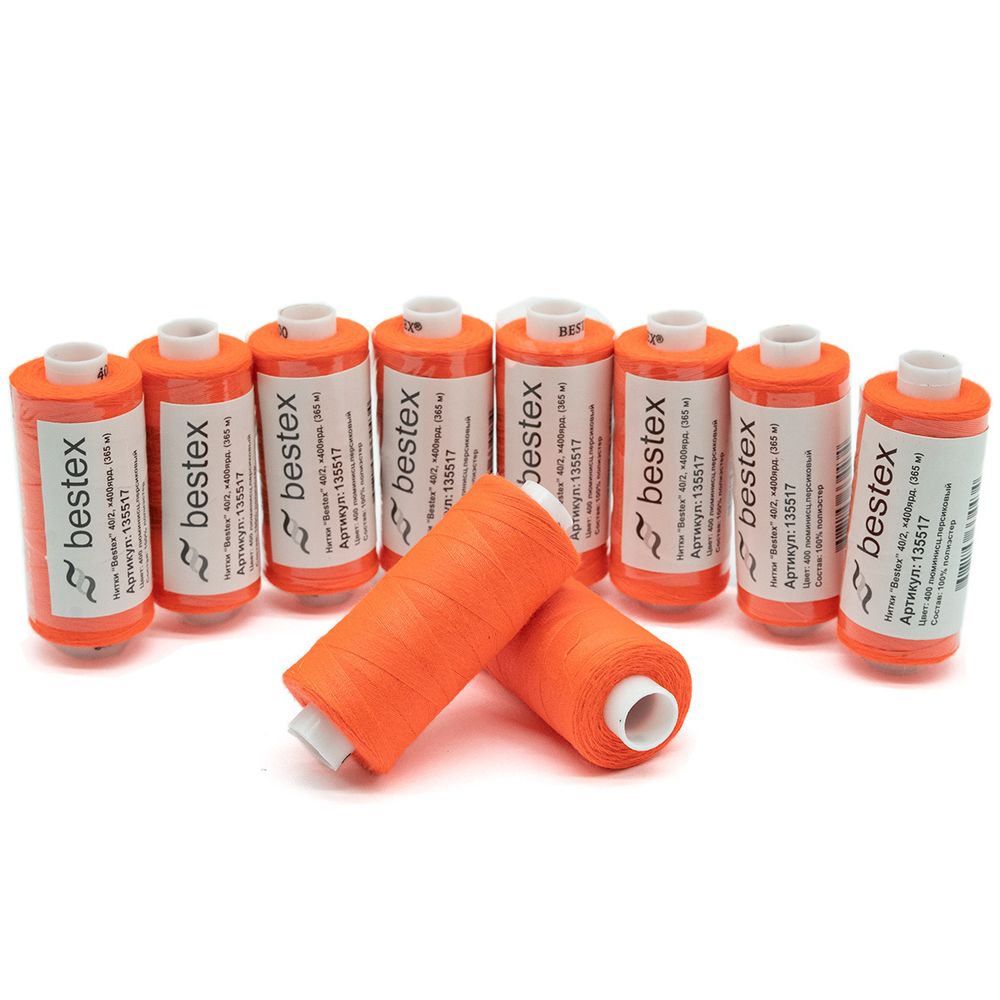 Нитки швейные бытовые Bestex 40/2, 365 м (400 ярд) / 10 кат., 400 алый неон