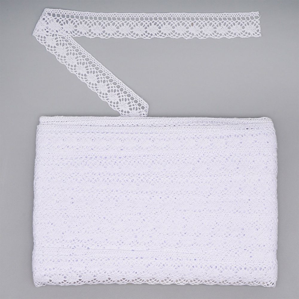 Кружево вязаное (тесьма) хлопковое 25 мм / 25 метров, одностор. (01 белый)