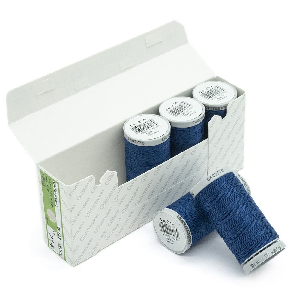 Нитки суперкрепкие Gutermann Extra Strong M782, 100м, 214 т.лазурный, 5 катушек