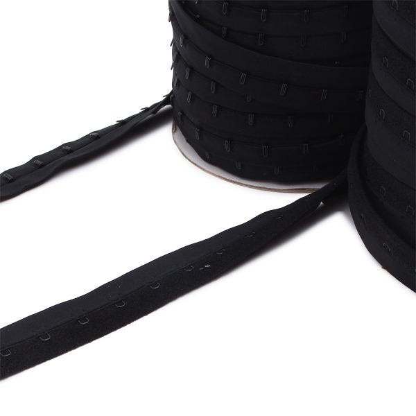 Застежки для бюстгальтера текстильные на ленте (1 ряд) 25 мм / 45.7 метра, шаг 15 мм, 43 г/м, черный, 7221-6121