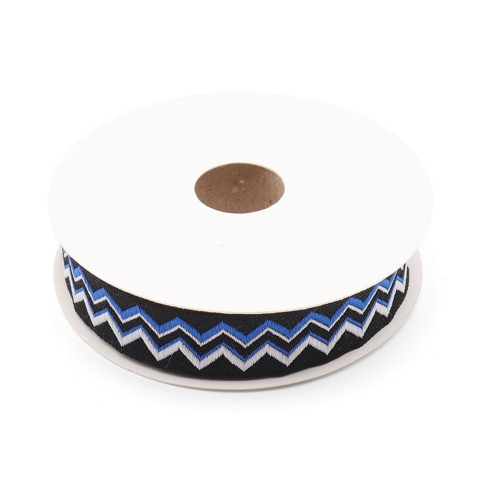 Лента (тесьма) жаккардовая 20.0 мм / 10±0.5 метров, Зигзаг 20278 V2 черный/синий