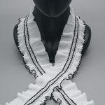 Кружево плиссированное 70 мм, / 45.72 метра, складка плиссе, цвет белый с черной окантовкой