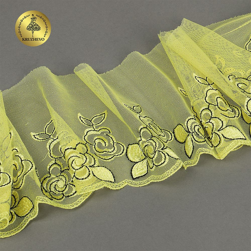Кружево на сетке (вышитое) 135 мм, цв.желтый, правая, 6м, Kruzhevo