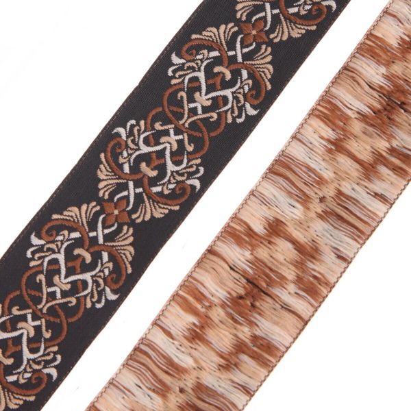 Лента (тесьма) жаккардовая 35.0 мм / 10±0.5 метров, Дамаск 35976 V2 черный/бежевый