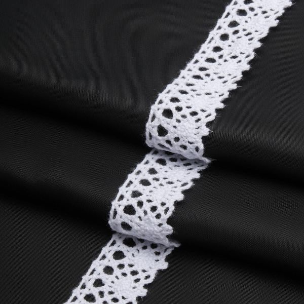 Кружево вязаное (тесьма) хлопковое 22 мм / 25 метров, одностор. (01 белый)