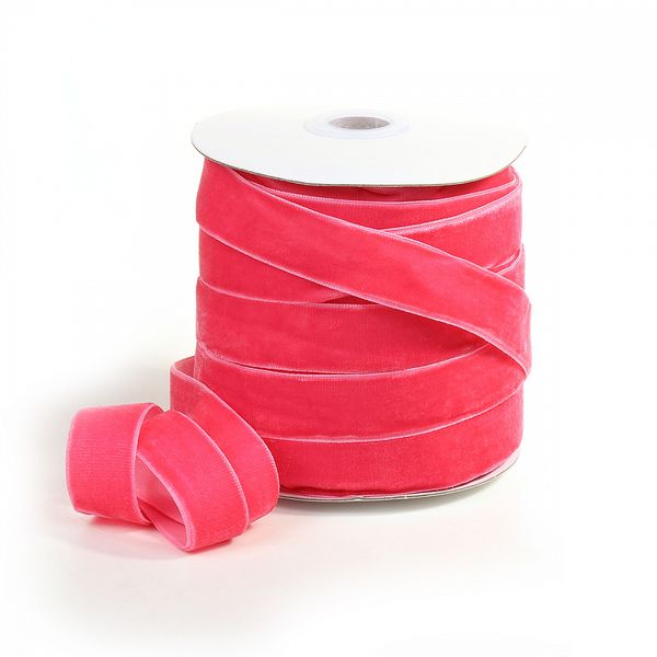 Лента бархатная (тесьма) 20.0 мм / 22.86±1 метров, арт.20VR27 нейлон цв.яр.розовый
