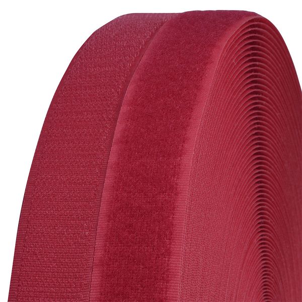 Лента контактная липучка (велкро) пришивная 25 мм / 25 метров, F148 красный, ПАРА (крючок+петля), качество 