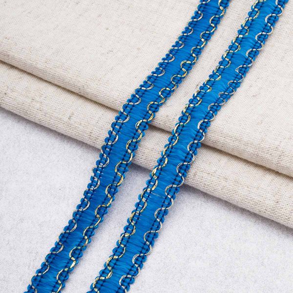 Тесьма отделочная вязаная 10 мм / 10 метров, рис 9254, синий/золото, С3729г17/1