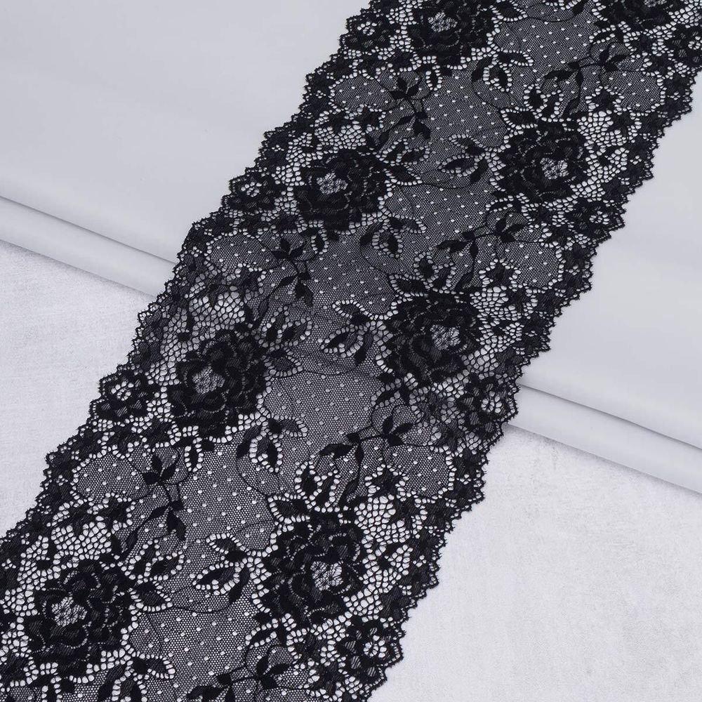Кружево бельевое эластичное 175 мм / 10 метров, 1255, цв. 170 чёрный, 28112, Lauma