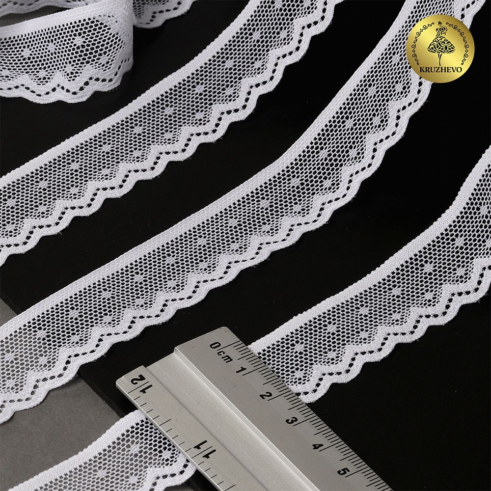 Кружево эластичное (стрейч) 25 мм, 8028, цв.01 белый уп.50м, Kruzhevo