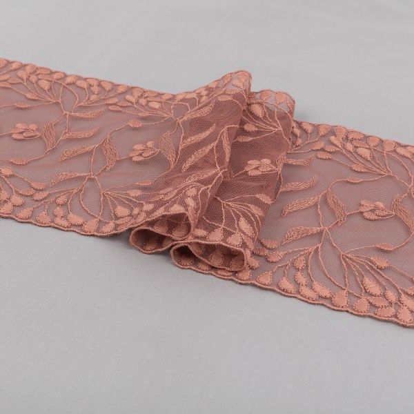 Кружево бельевое эластичное 170 мм / 3±0.2 метра, на сетке, Турция, бежевый, Gamma GKME-17002