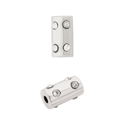 Наконечник для шнура металл Цилиндр со стразами ⌀2,5/4,5 мм, 14,5х8 мм (никель), 20 шт