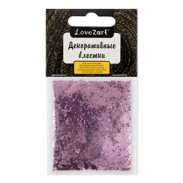 Блестки декоративные 1 мм, 25 г (5х5 г), 4.5 мл, 34 розовый с сиреневым отливом/pink with lilac tint, Love2art GLIS-01