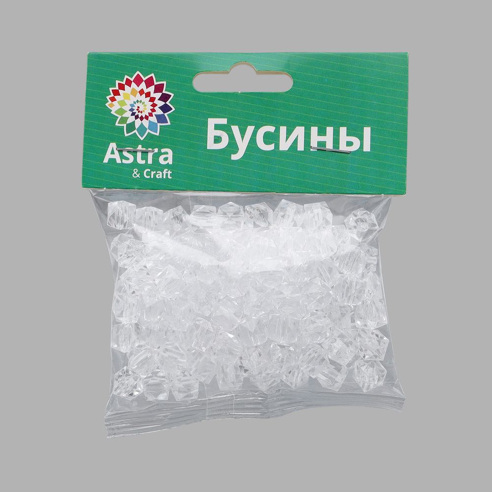 Бусины акрил ⌀10 мм, прозрач. в цвете, граненый куб, 50 г, Astra&Craft (MG.3245-17 прозрачный)