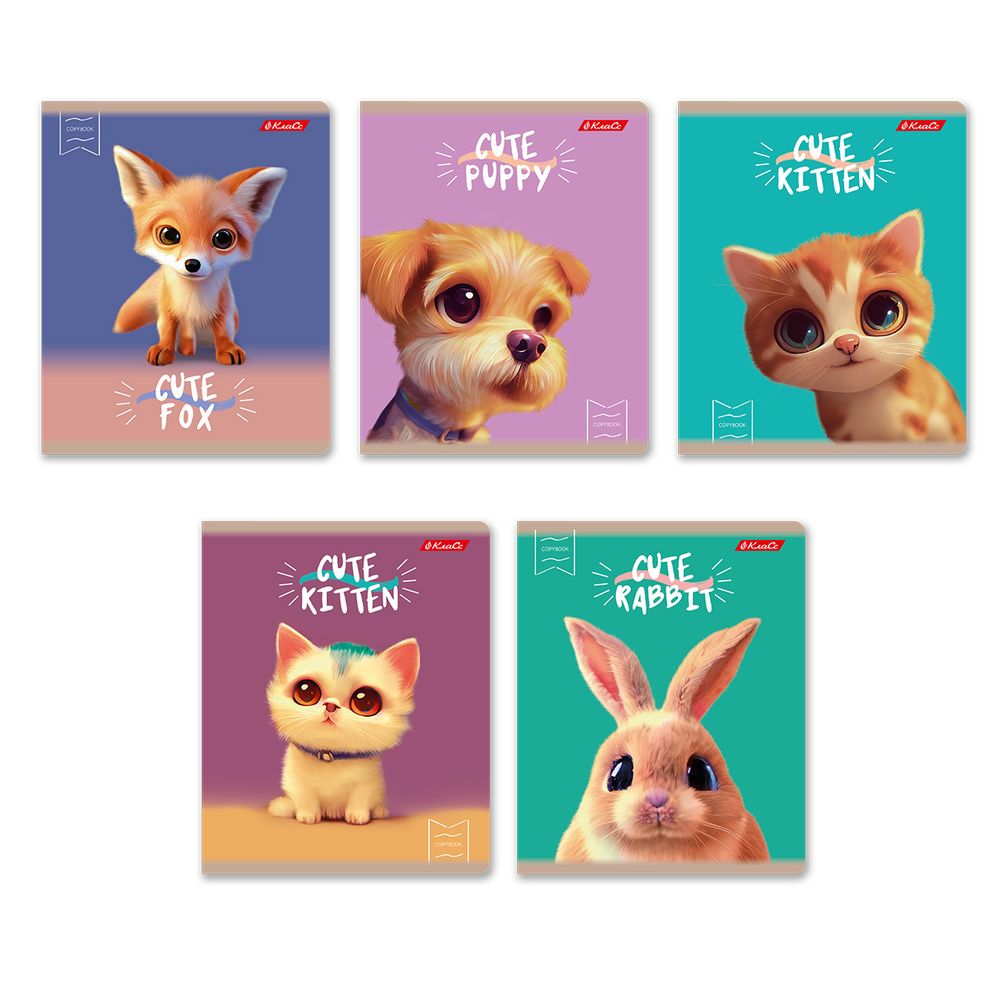 Тетрадь ученическая общая, глянцевая ламинация, A5+ 48 л. на скобе 65 г/м², белизна 100%, 10 шт, клетка в термоусадочной пленке, 000735 Мордашки, Светоч 48ТЕТк-004