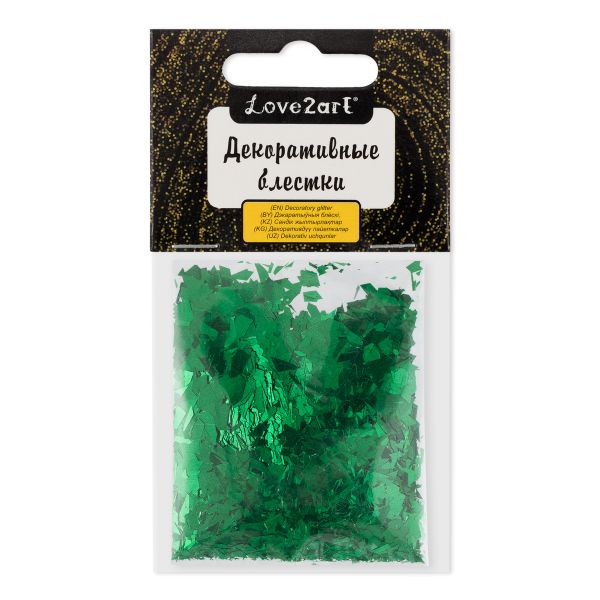 Блестки декоративные хлопья 25 г (5х5 г), 4.5 мл, 35 зеленый/green, Love2art GLI-02