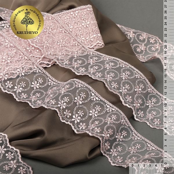 Кружево на сетке 60 мм, 9 м, розовая пудра, Kruzhevo