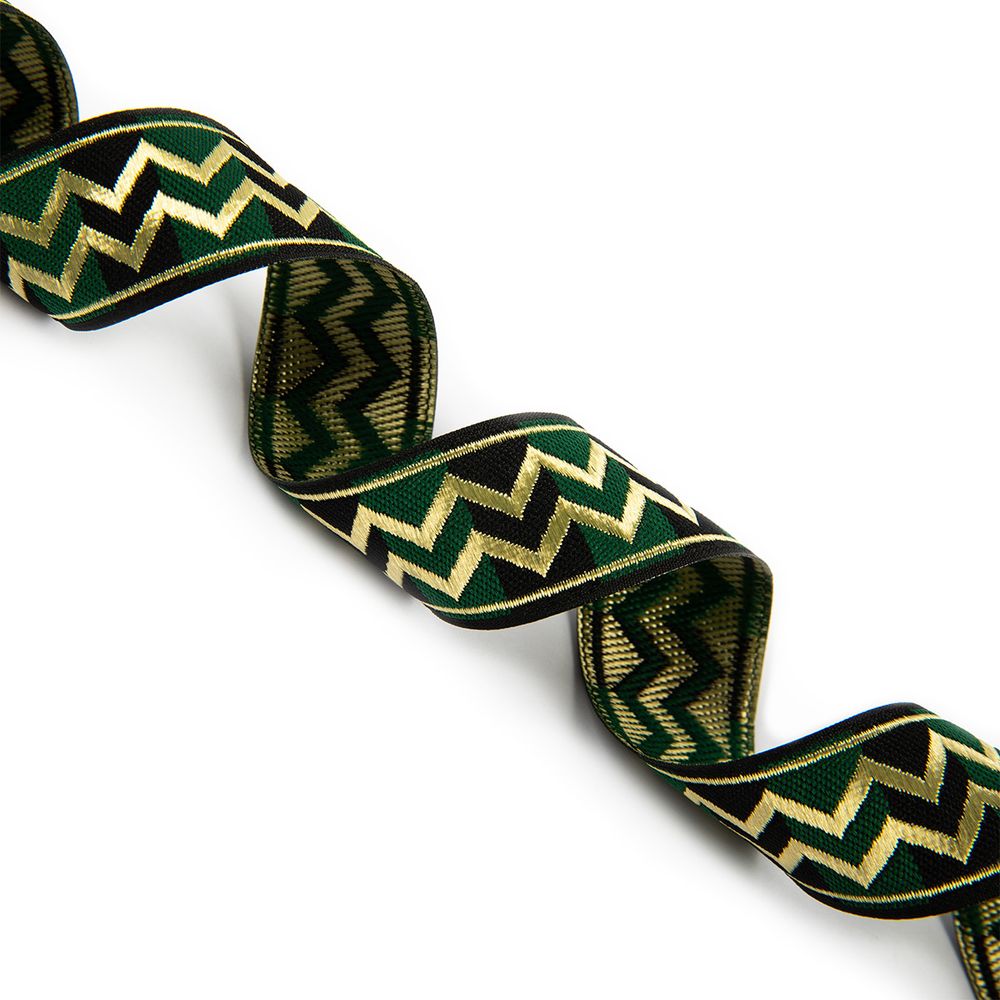 Лента (тесьма) жаккардовая 25.0 мм / 10±0.5 метров, зеленый/бежевый, Gamma TRJ-114Y