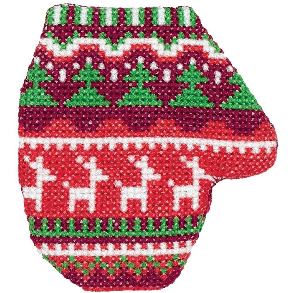 Набор для вышивания нитками Klart, Варежка с оленями, 7,5х8,5 см