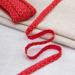 Тесьма отделочная вязаная 10 мм / 10 метров, рис 9254, красный/золото, С3729г17/1