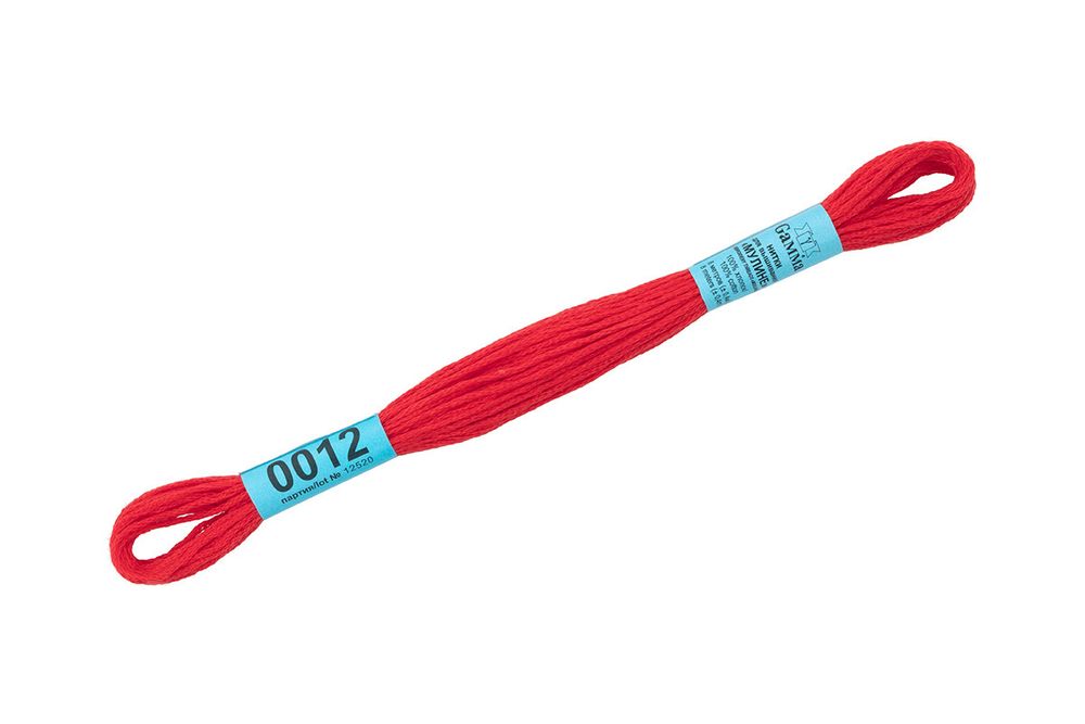 Мулине Gamma 100% хлопок, цв.0012 алый, 24 мотка по 8 метров