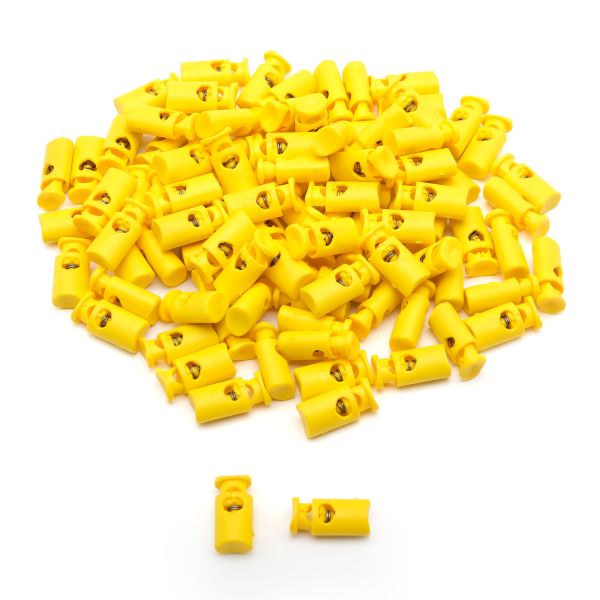 Фиксатор (зажим) для шнура пластик 1 отв., ⌀4.5 мм, 19х9 мм, цилиндр, ПП, желтый, 100 шт