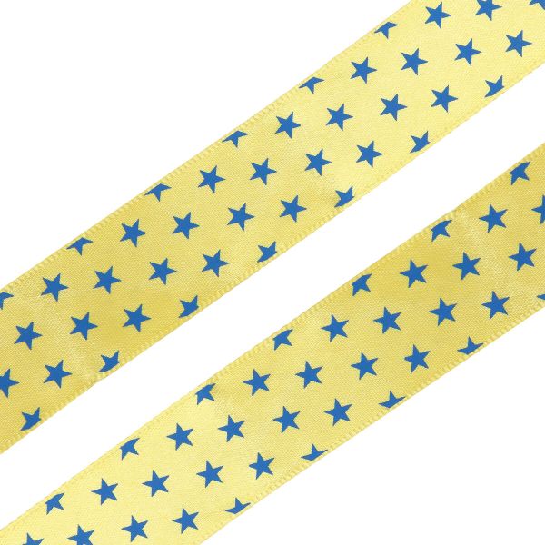 Лента атласная с рисунком 25.0 мм / 3 метра, Звездочки (желтый), Globus