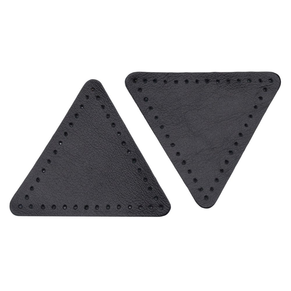 Заплатки пришивные из кожи, треугольник равносторонний 6см с перфорацией, 2 шт, 100% кожа, 01 черный, 9116