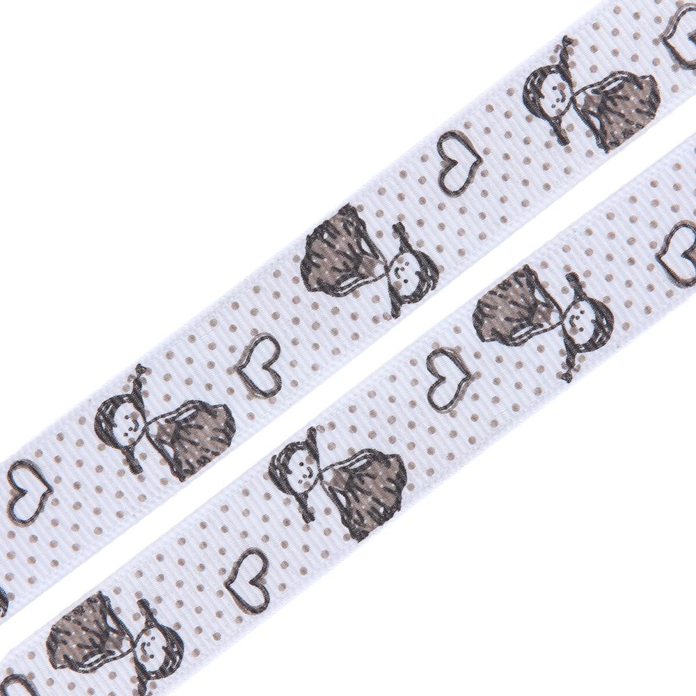 Лента репсовая (в рубчик) Девочка в платьице, 15 мм, 3м, черно-белый