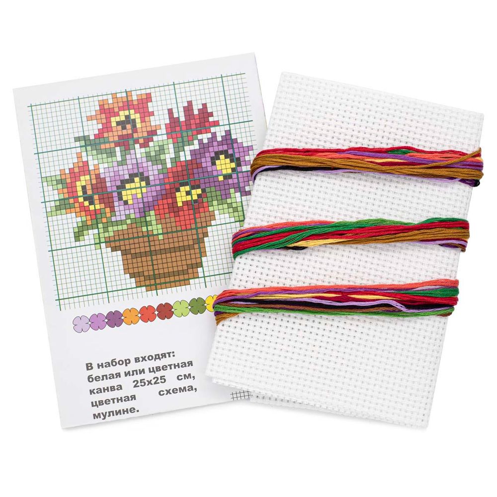 Набор для вышивания нитками РС Студия, Горшок с цветами 10х11см