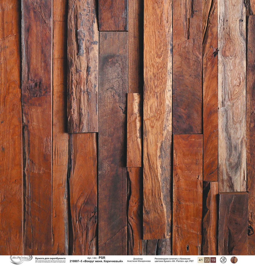 Бумага для скрапбукинга Вокруг меня. Коричневый 190 г/м², 30.5х30.5 см, 10 шт, 5, Mr.Painter PSR 210807