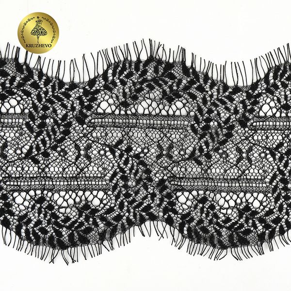 Кружево шантильи (реснички) 120 мм, цв.2 черный, 3 метра, Kruzhevo